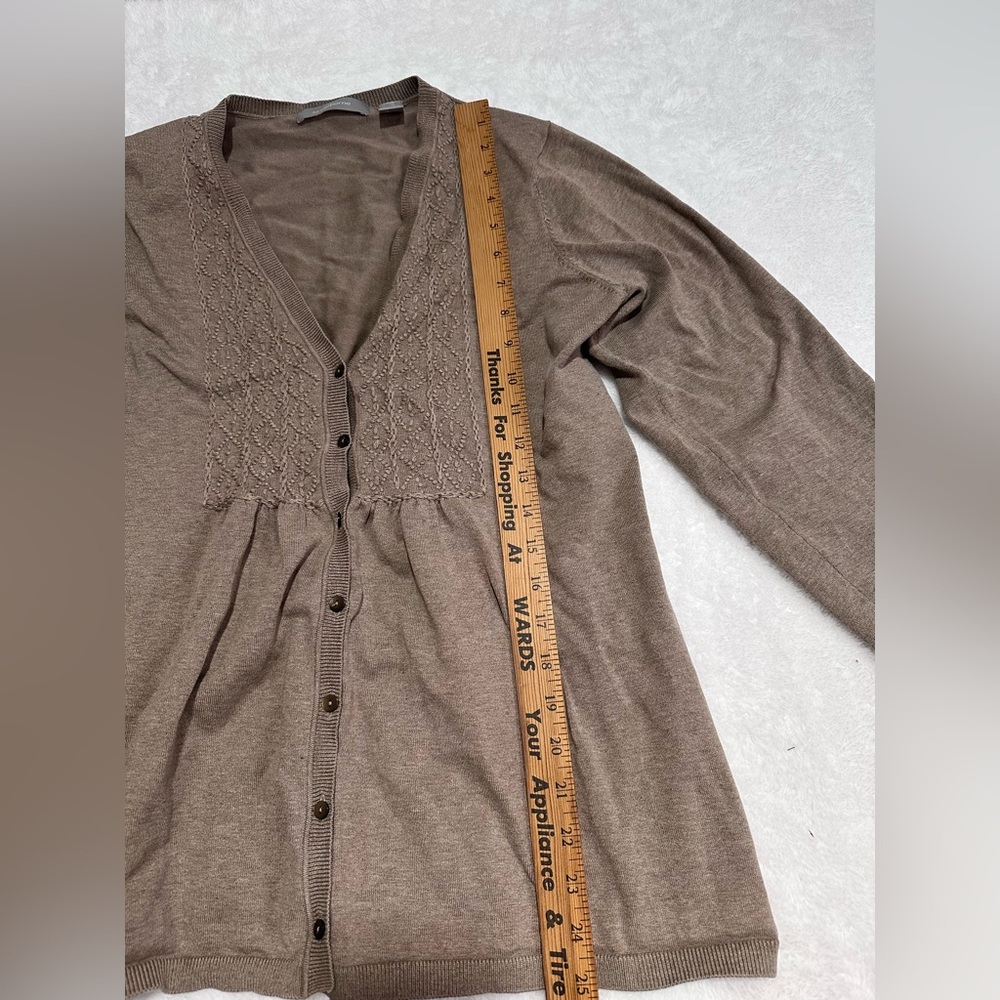 Liz Claiborne Brown Taupe Cardigan Embroidered V Neck Button Front Size Large - Picture 4 of 8